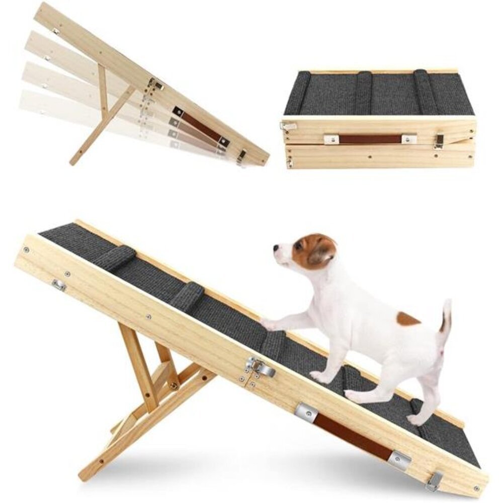Adjustable Dog Ramp,Wooden Folding Portable Pet Ramp,Rated for 30 LBS,32.6" Long